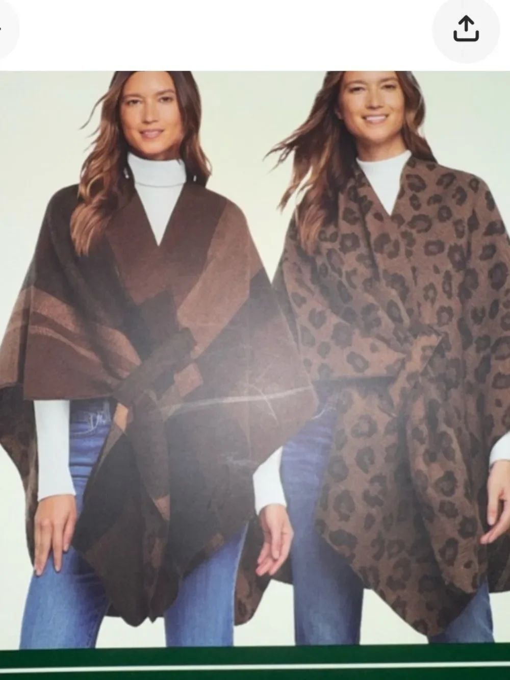 Woolrich Reversible Wrap Sweater Poncho Brown Leopard Plaid Womens One Size NEW